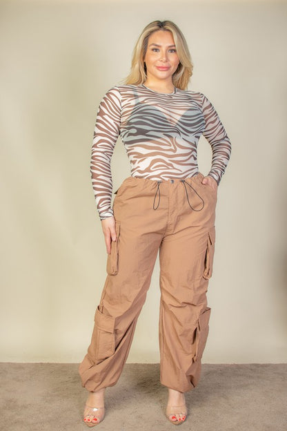 Plus Flap Pockets Drawstring Parachute Pants