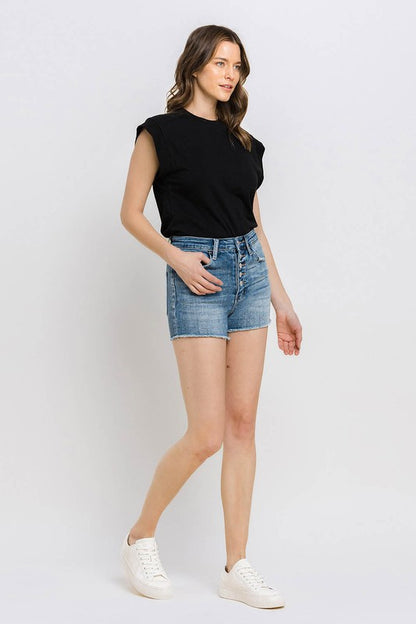 Super High Rise Button Up Stretch Shorts