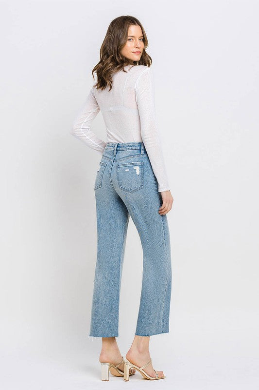 Mid Rise Crop Wide Leg Jeans