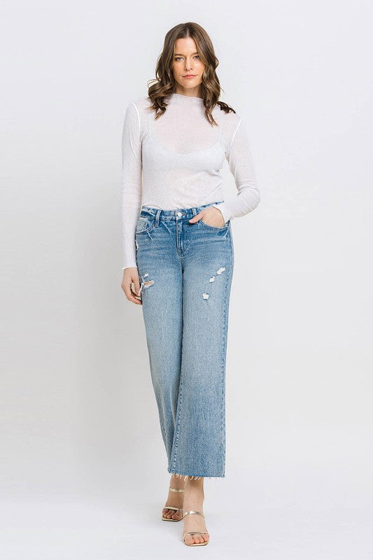 Mid Rise Crop Wide Leg Jeans