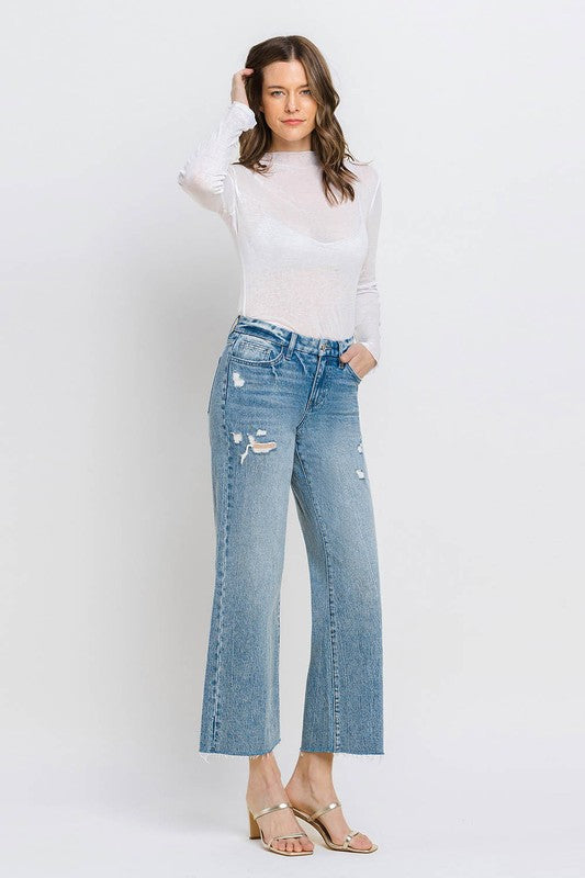 Mid Rise Crop Wide Leg Jeans