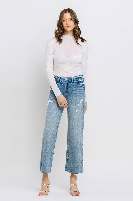 Mid Rise Crop Wide Leg Jeans