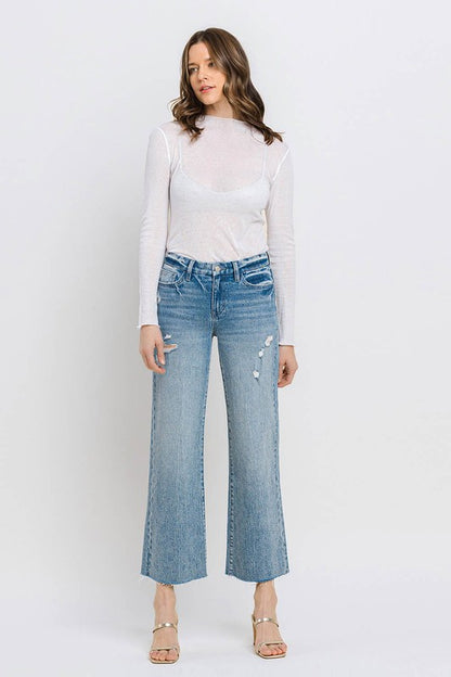 Mid Rise Crop Wide Leg Jeans