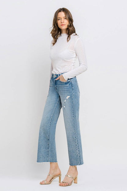 Mid Rise Crop Wide Leg Jeans