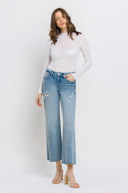 Mid Rise Crop Wide Leg Jeans