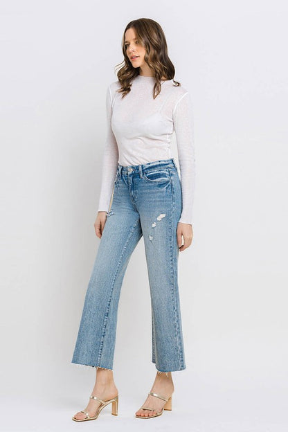 Mid Rise Crop Wide Leg Jeans