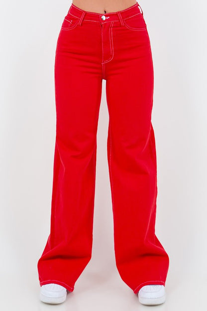 Wide Leg Jean in Cherry Red