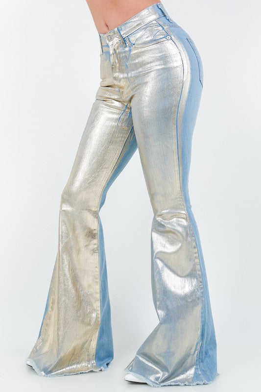 Bell Bottom Jean in Gold Foil