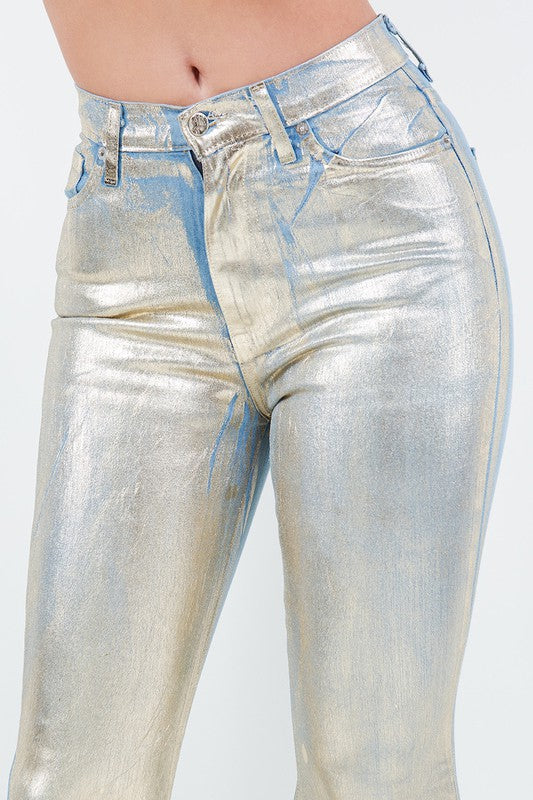 Bell Bottom Jean in Gold Foil