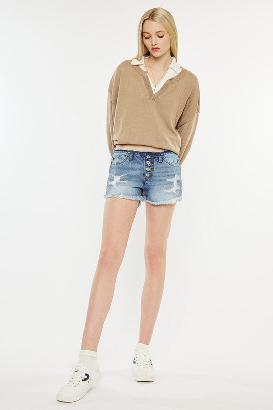 Low Rise WB Detail Button Down Shorts Jeans