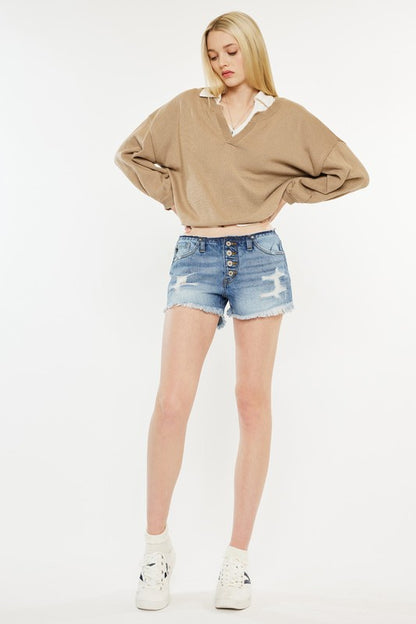 Low Rise WB Detail Button Down Shorts Jeans