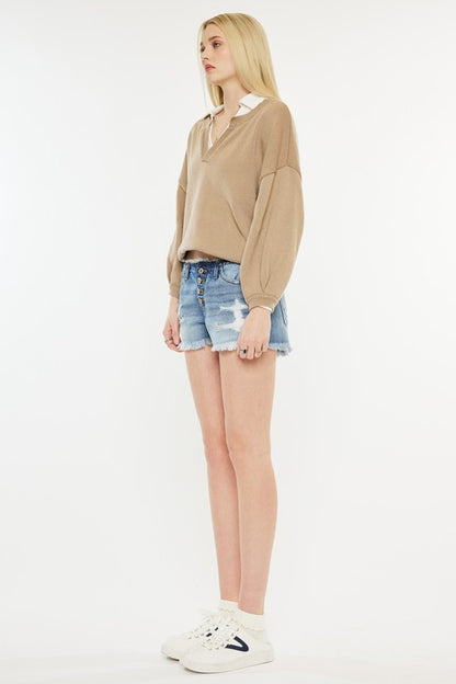 Low Rise WB Detail Button Down Shorts Jeans