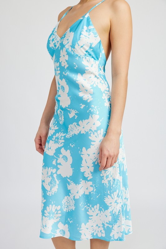 V NECK FLORAL DRESS WITH OPEN BACK