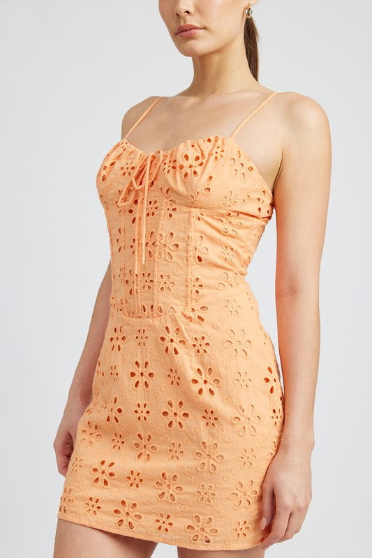 EYELET CORSET MINI DRESS