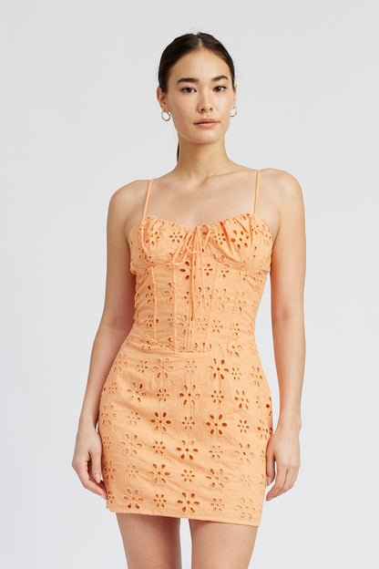 EYELET CORSET MINI DRESS