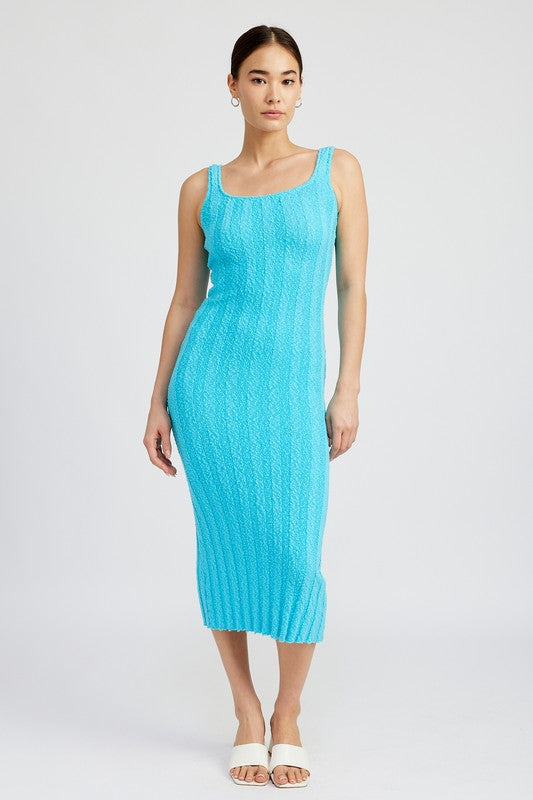 SCOOP NECK RIBBED MIDI DRESS