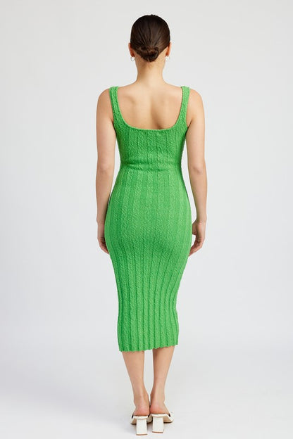 SCOOP NECK RIBBED MIDI DRESS