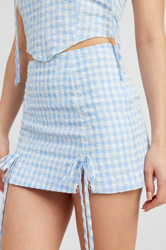 GINGHAM MINI SKIRT WITH DRAWSTRINGS