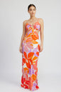 FLORAL CUT OUT MAXI DRESS WITH O RING DETAIL