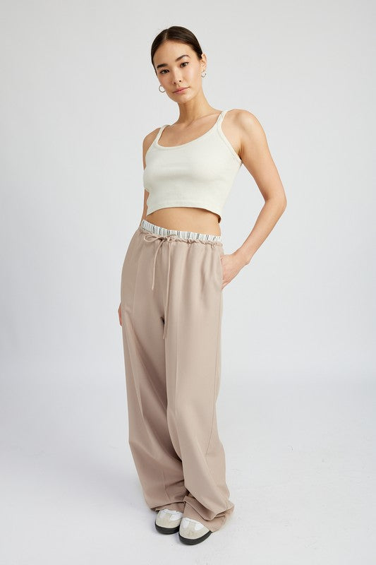 DOUBLE WAIST STREUIGHT LEG PANTS