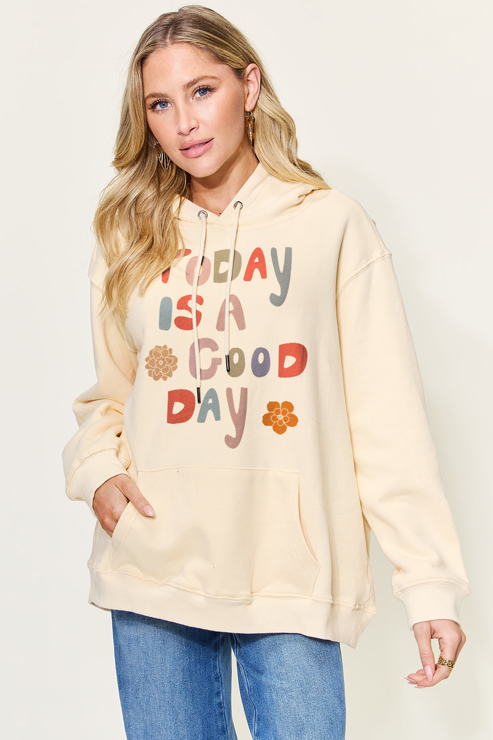 Simply Love Full Size Letter Graphic Long Sleeve Hoodie