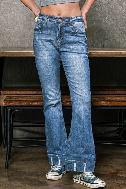 Slight Distressed Medium Wash Flare Jeans