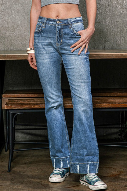 Slight Distressed Medium Wash Flare Jeans