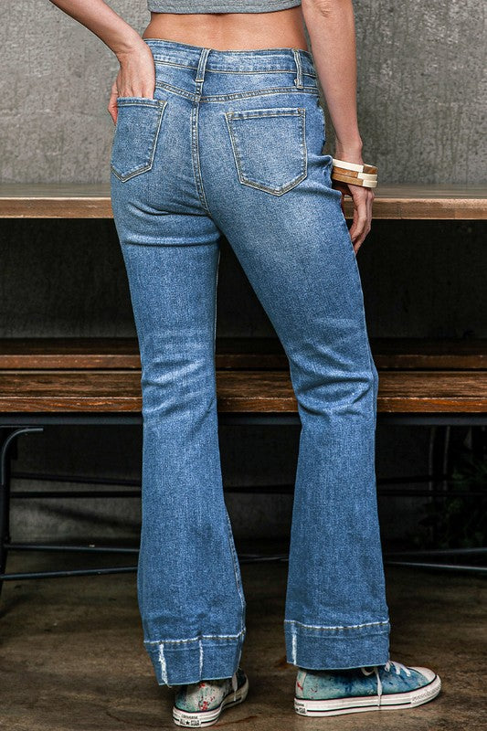 Slight Distressed Medium Wash Flare Jeans