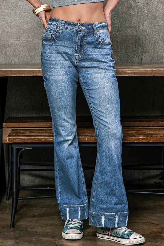 Slight Distressed Medium Wash Flare Jeans