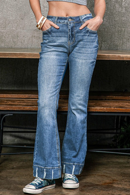 Slight Distressed Medium Wash Flare Jeans