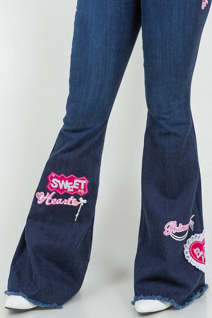 SweetHeart Bell Bottom Jean in Dark Denim