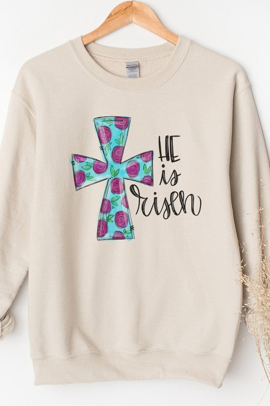 Easter He is Risen Purple Blue Cross Sweatshirt