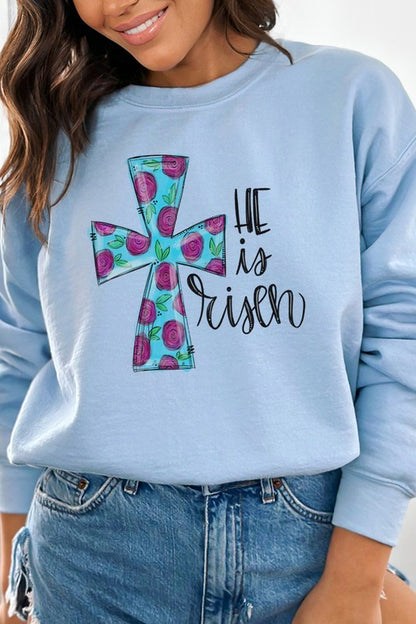 Easter He is Risen Purple Blue Cross Sweatshirt