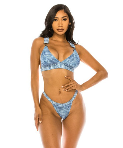 TWO PIECE BIG BUCKLE DENIM SWIMWEAR