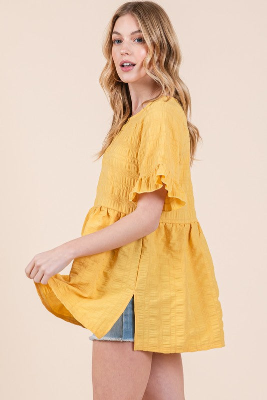 Textured Ruffle Sleeve Tunic