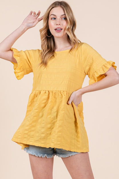 Textured Ruffle Sleeve Tunic