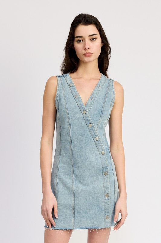 WRAPPED DENIM MINI DRESS