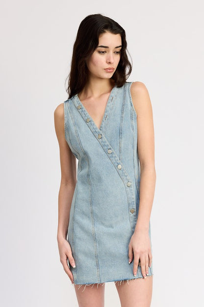 WRAPPED DENIM MINI DRESS