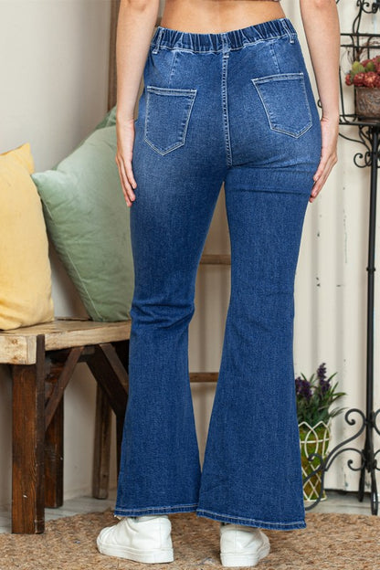 Elastic High Waist Flare Jeans