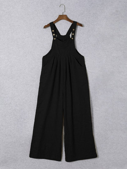 Striped Pleated Wide Leg Pocketed Jumpsuit