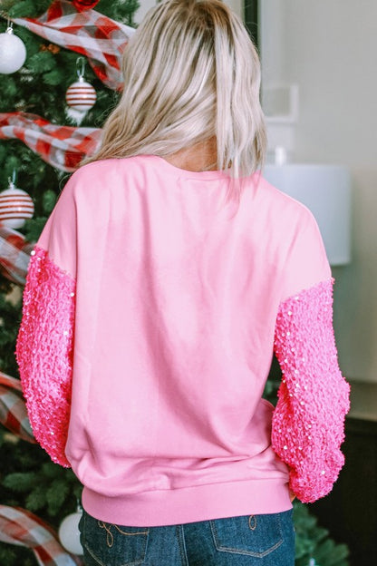 Shiny Heart love Print Sequined Sleeve Sweatshirt