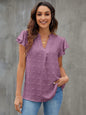 Swiss Dot Notched Cap Sleeve Blouse