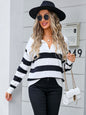 Angel Wings Striped Johnny Collar Knit Top