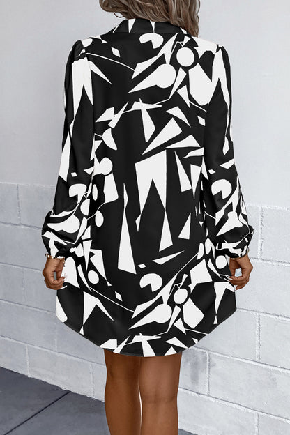 Geometric Long Sleeve Shirt Dress