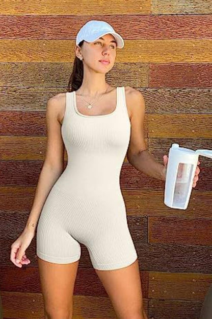 Square Neck Wide Strap Active Romper