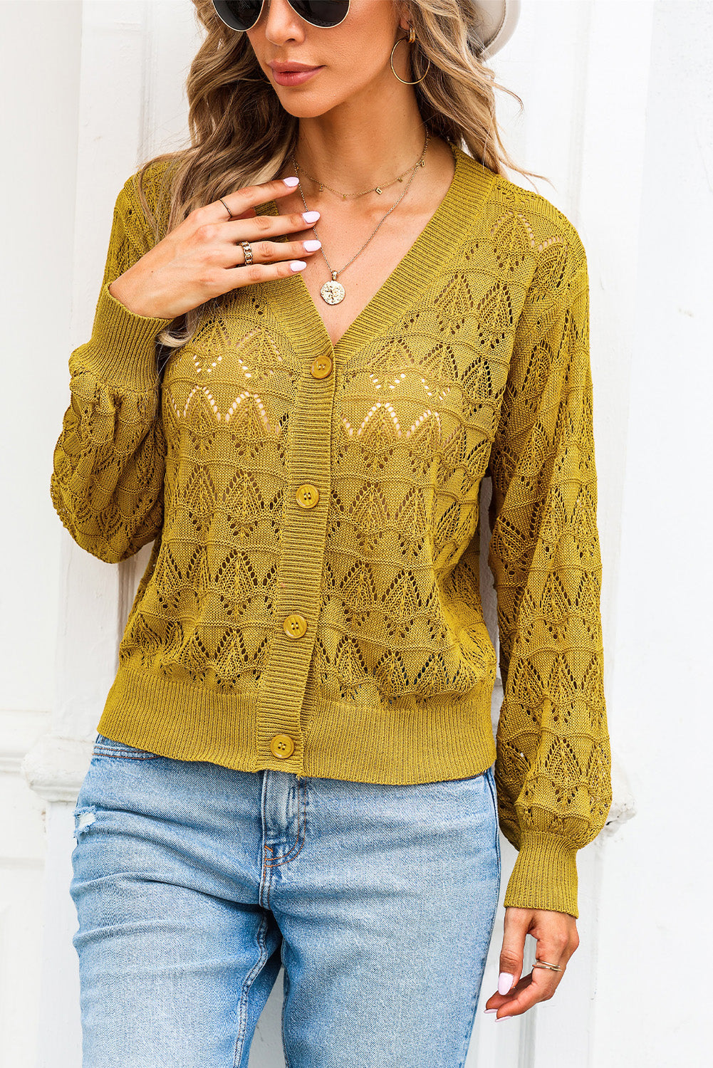 Openwork V-Neck Cardigan