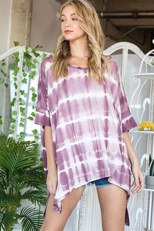 Striped Tie Dye Round Neck Tunic Plus KRT1408-1P