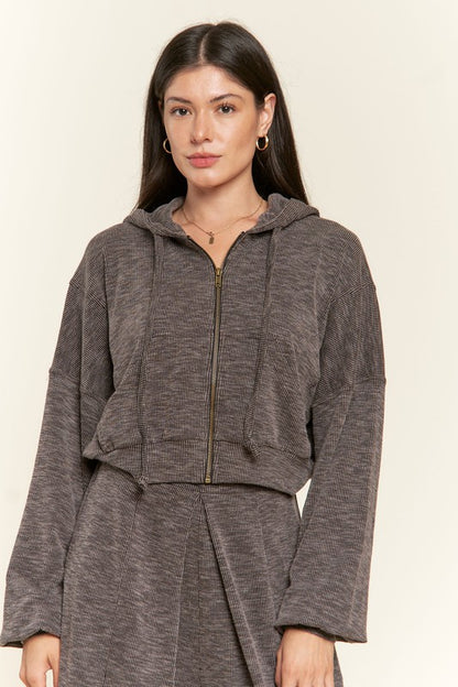 Zip-up drop shoulder hooded jacket