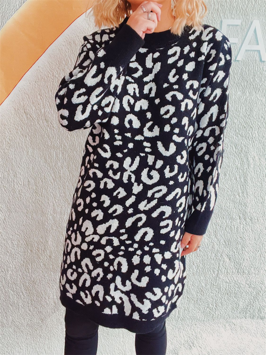 Leopard Round Neck Long Sleeve Sweater