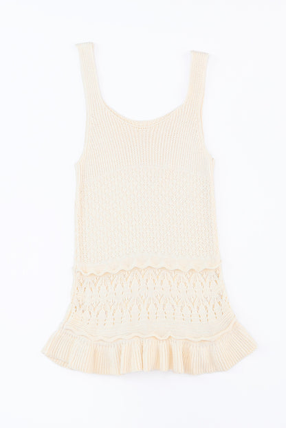 Full Size Ruffled Openwork Wide Strap Tank